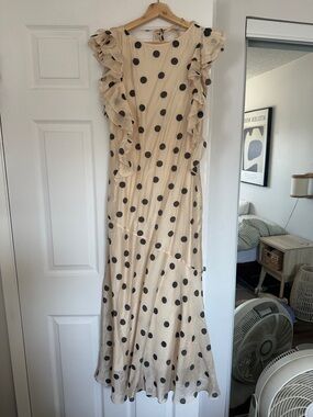 & Other Stories Beige Maxi Dress with Black Polka Dots